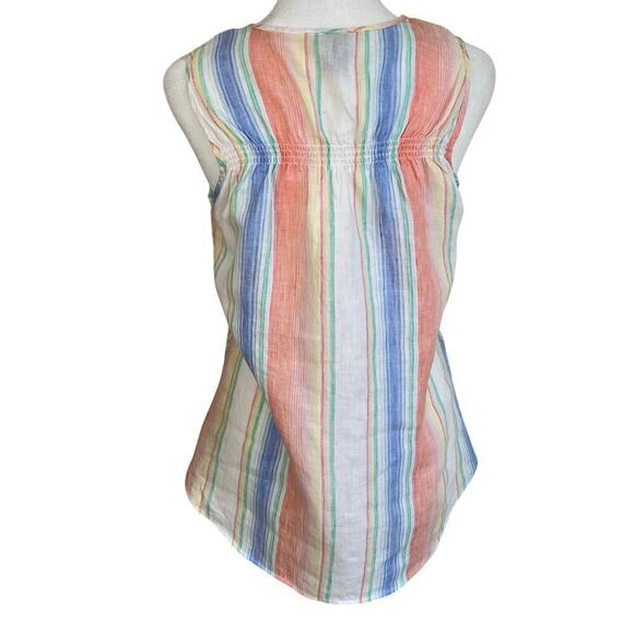 Gap 100% Linen Chevron Smocked Tank Top Blouse Rainbow Striped Vacation Beach - Picture 7 of 16